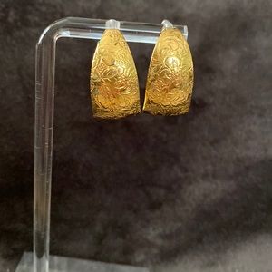 Vintage Avon, gold embossed hoops, approximately 1 inch length
